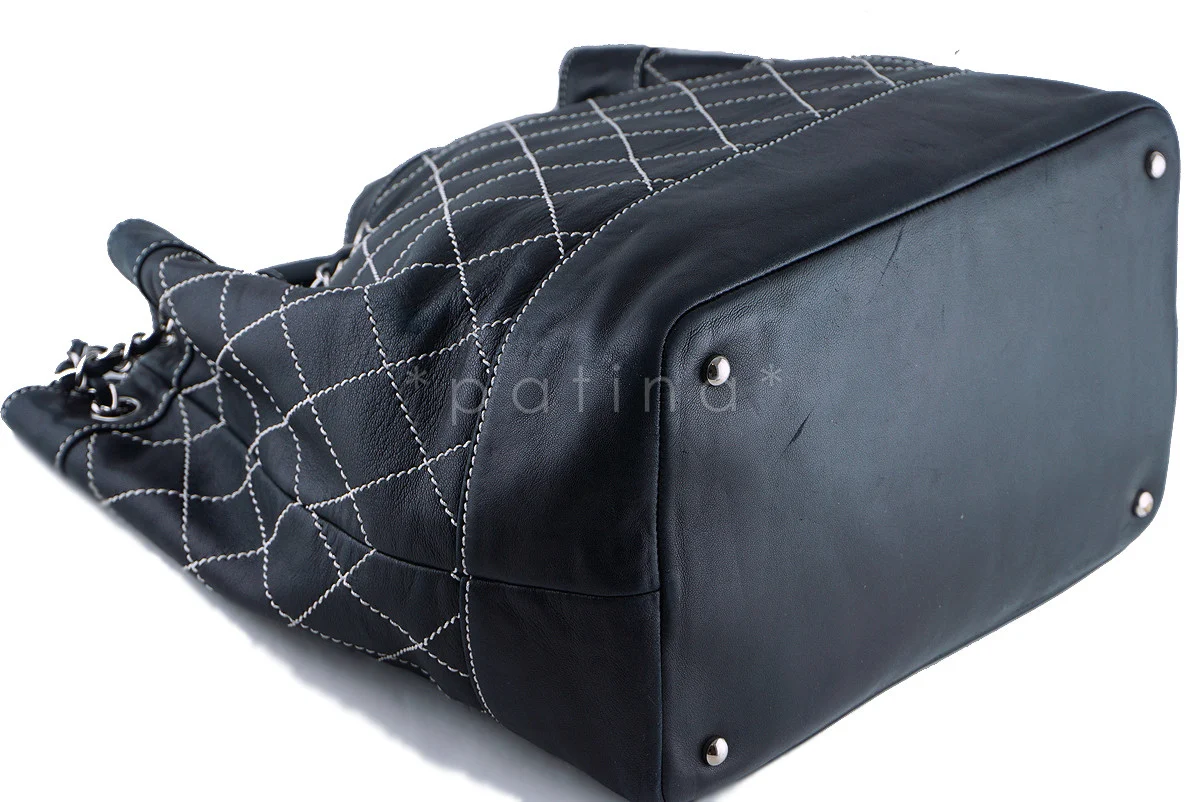Chanel Black Large Contrast Stitch Quilted Drawstring Bag - Image 5