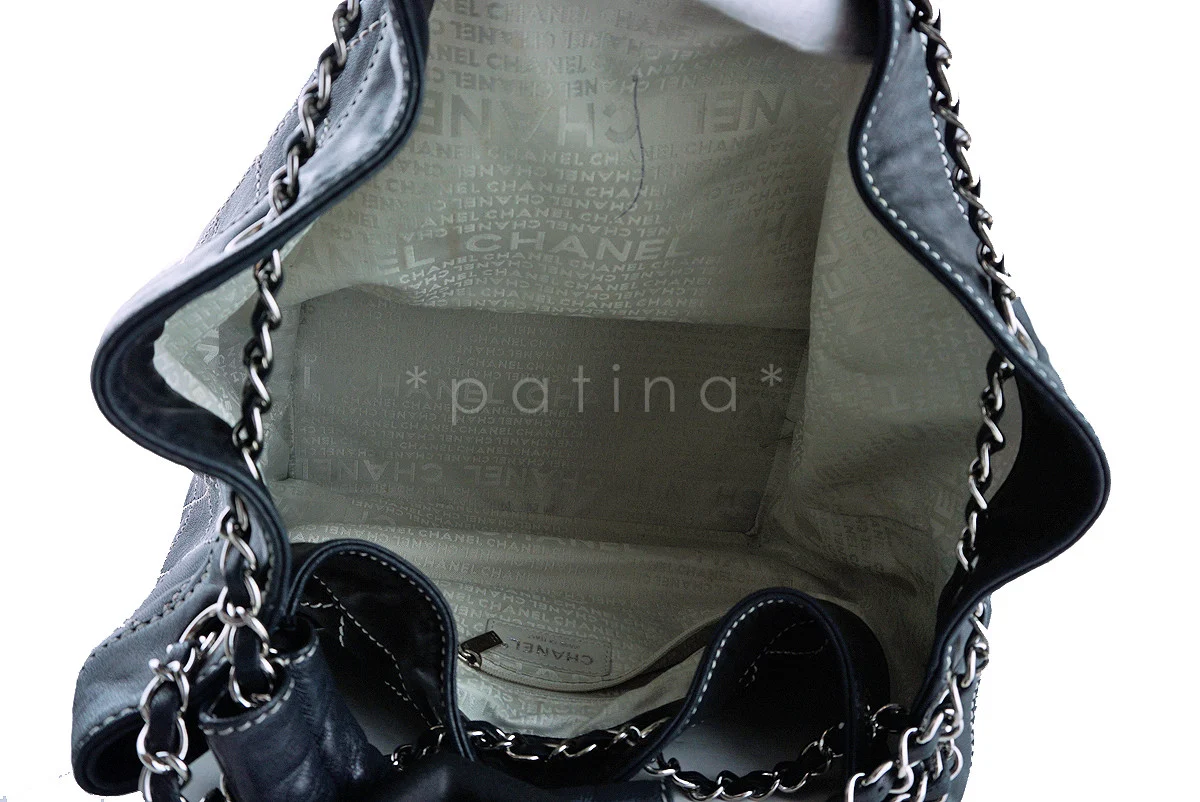 Chanel Black Large Contrast Stitch Quilted Drawstring Bag - Image 6