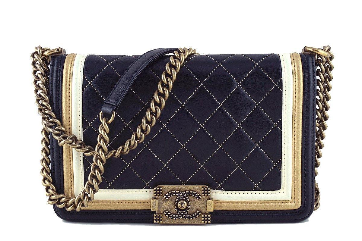 Chanel Black Limited Baroque Gold Framed Le Boy Classic Flap