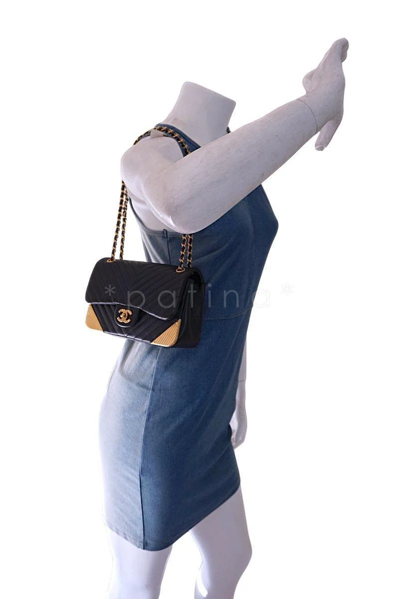 Chanel Black Limited Rock the Corner Rectangular Mini Chevron Classic Flap Bag GHW - Image 14