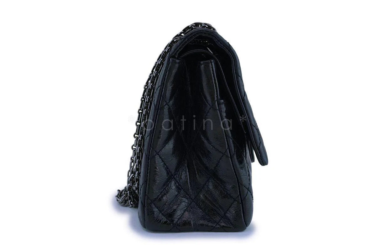 Chanel Black Metallic 226 Medium Reissue 2.55 Classic Double Flap Bag Shiny RHW - Image 4