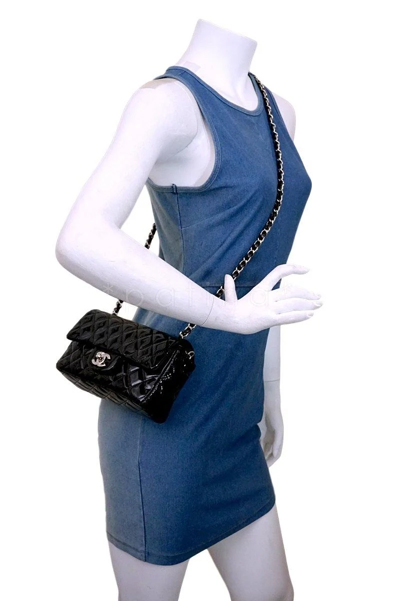 Chanel Black Patent Classic Quilted Rectangular Mini 2.55 Flap Bag - Image 15