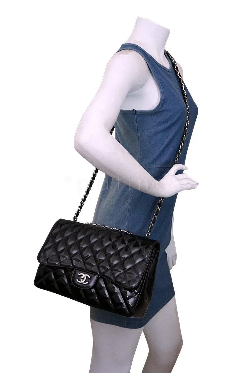 Chanel Black Patent Jumbo 2.55 Classic Flap Bag SHW - Image 15