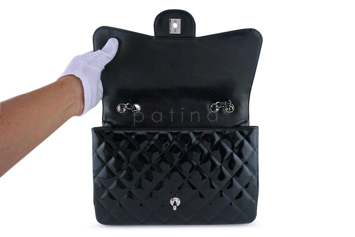 Chanel Black Patent Jumbo 2.55 Classic Flap Bag SHW - Image 9