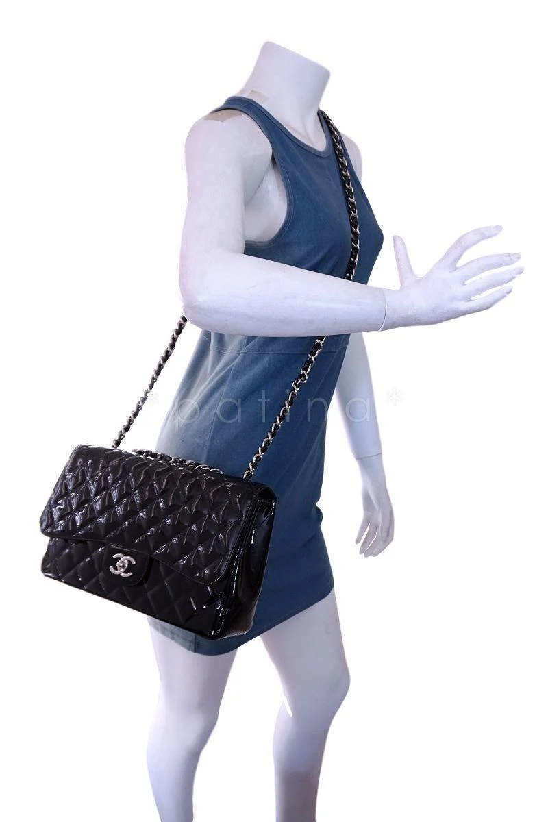 Chanel Black Patent Jumbo Classic Flap Bag SHW - Image 15