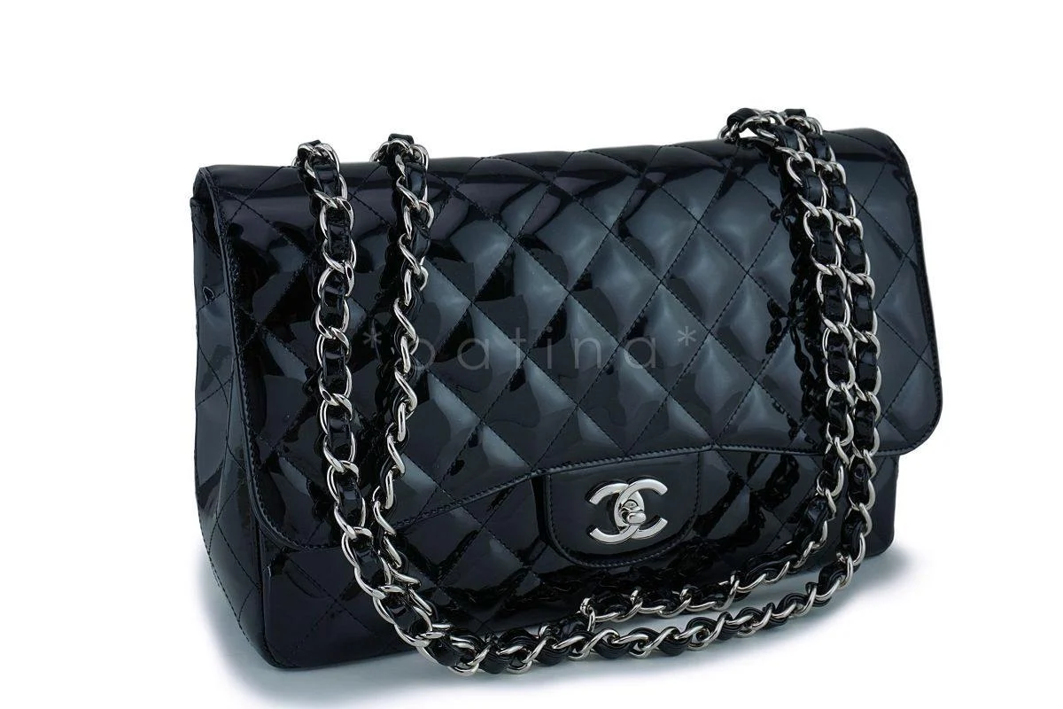 Chanel Black Patent Jumbo Classic Flap Bag SHW - Image 2