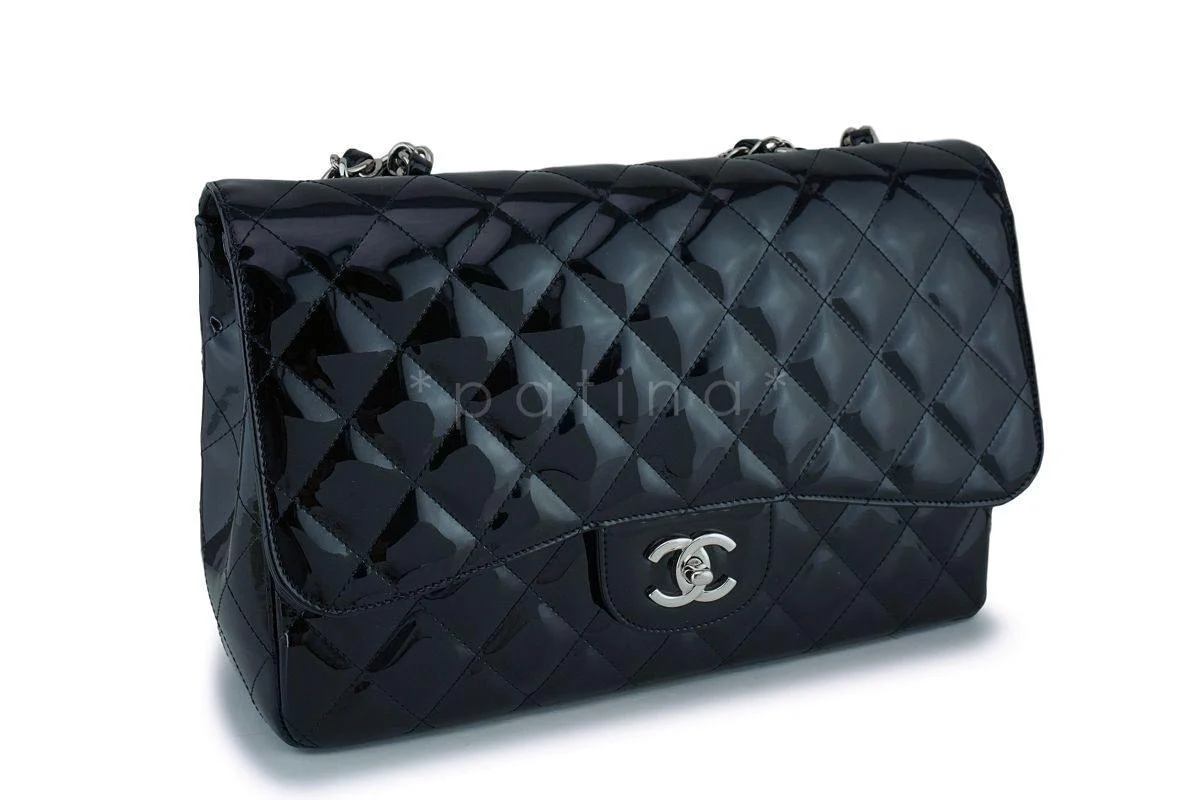 Chanel Black Patent Jumbo Classic Flap Bag SHW - Image 3