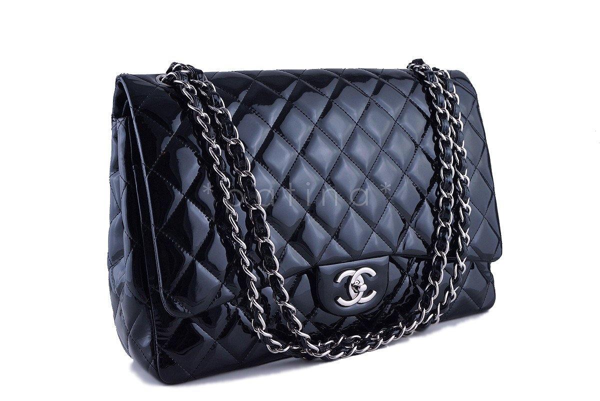 Chanel Black Patent Maxi 2.55 Classic Double Flap Bag - Image 2