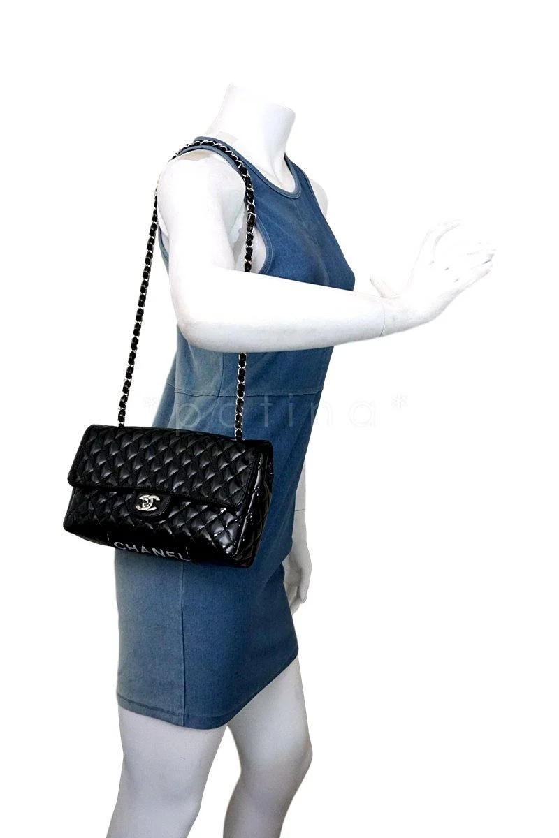 Chanel Black Patent Medium Classic 2.55 Flap Bag SHW - Image 14
