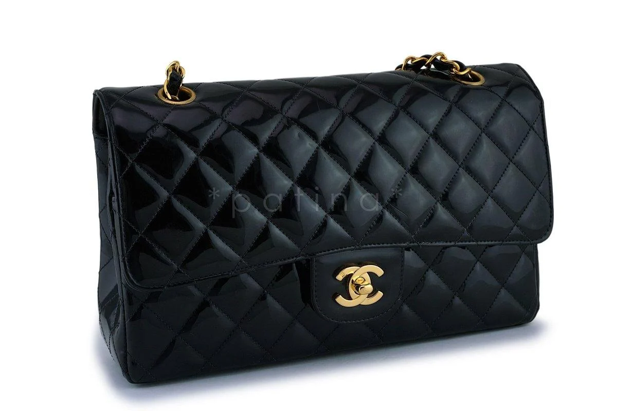 Chanel Black Patent Medium Classic Double Flap Bag 24k GHW - Image 3