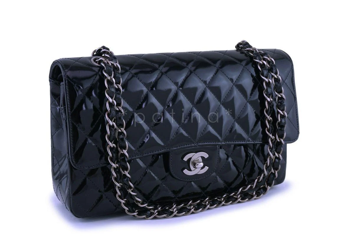 Chanel Black Patent Medium Classic Double Flap Bag SHW - Image 2