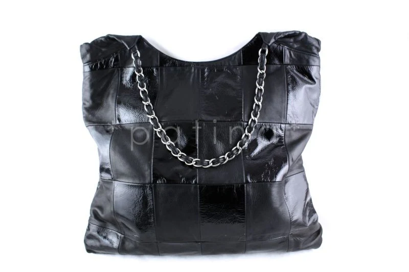 Chanel Black Patent Patchwork Brooklyn Cabas Hobo Tote Bag - Image 2