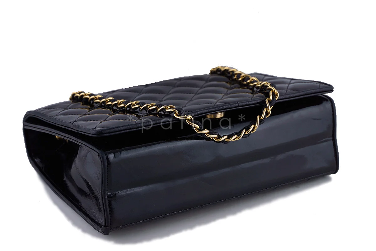 Chanel Black Patent Quilted Vintage Timeless Logo Classic Flap Bag - Image 7
