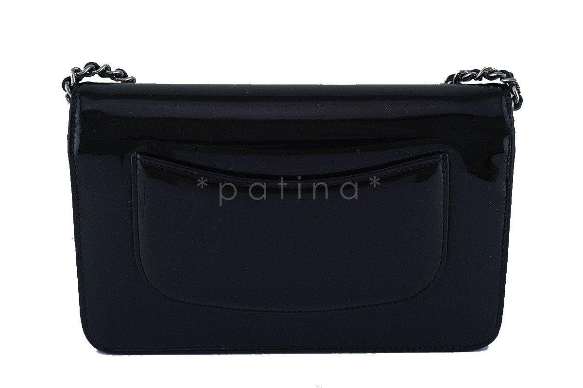 Chanel Black Patent Strass Crystals WOC Flap Wallet on Chain Purse Bag - Image 5