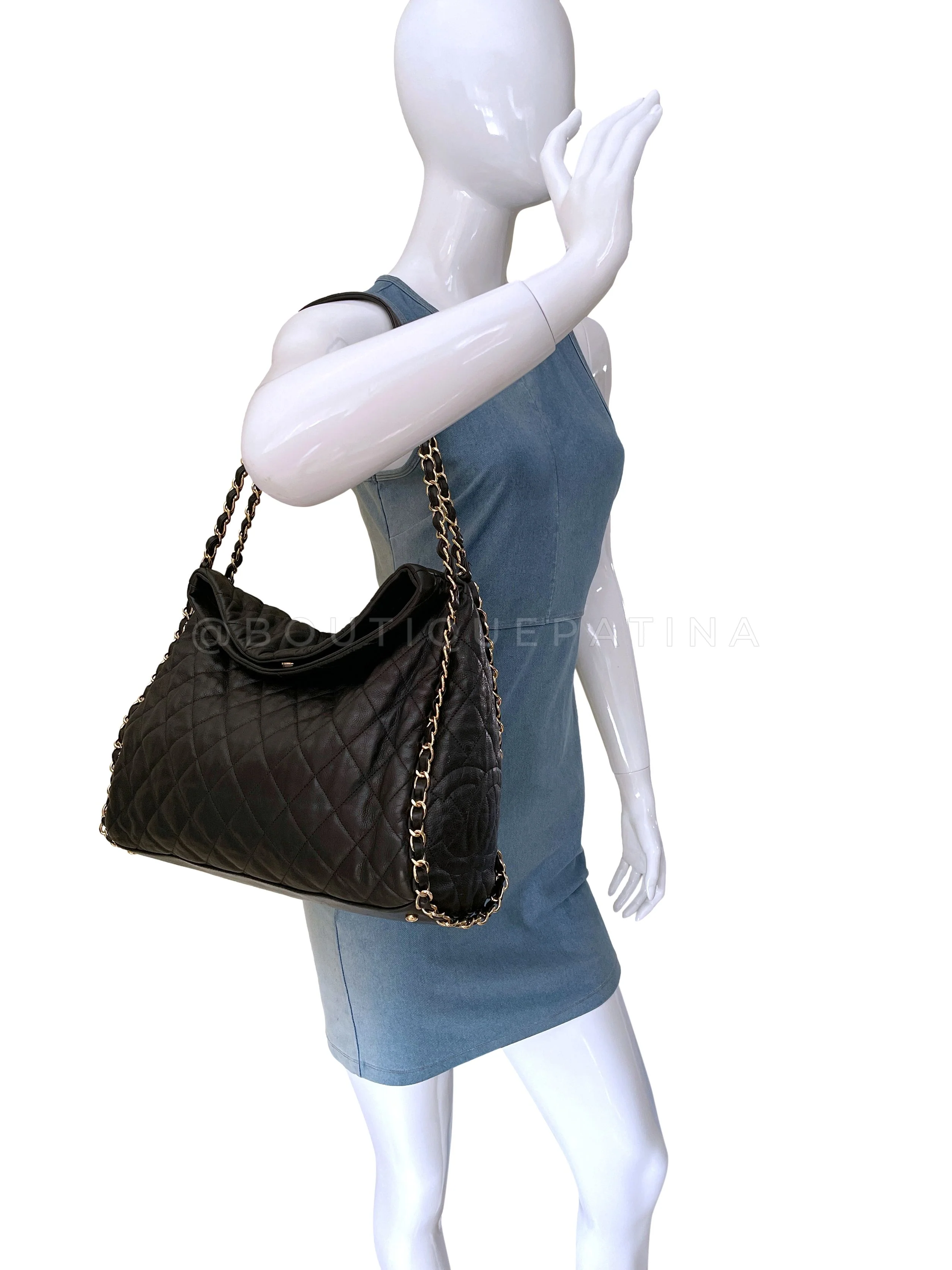 Chanel Black Quilted Chain Around Soft Hobo Tote Bag Large 403 - Image 11