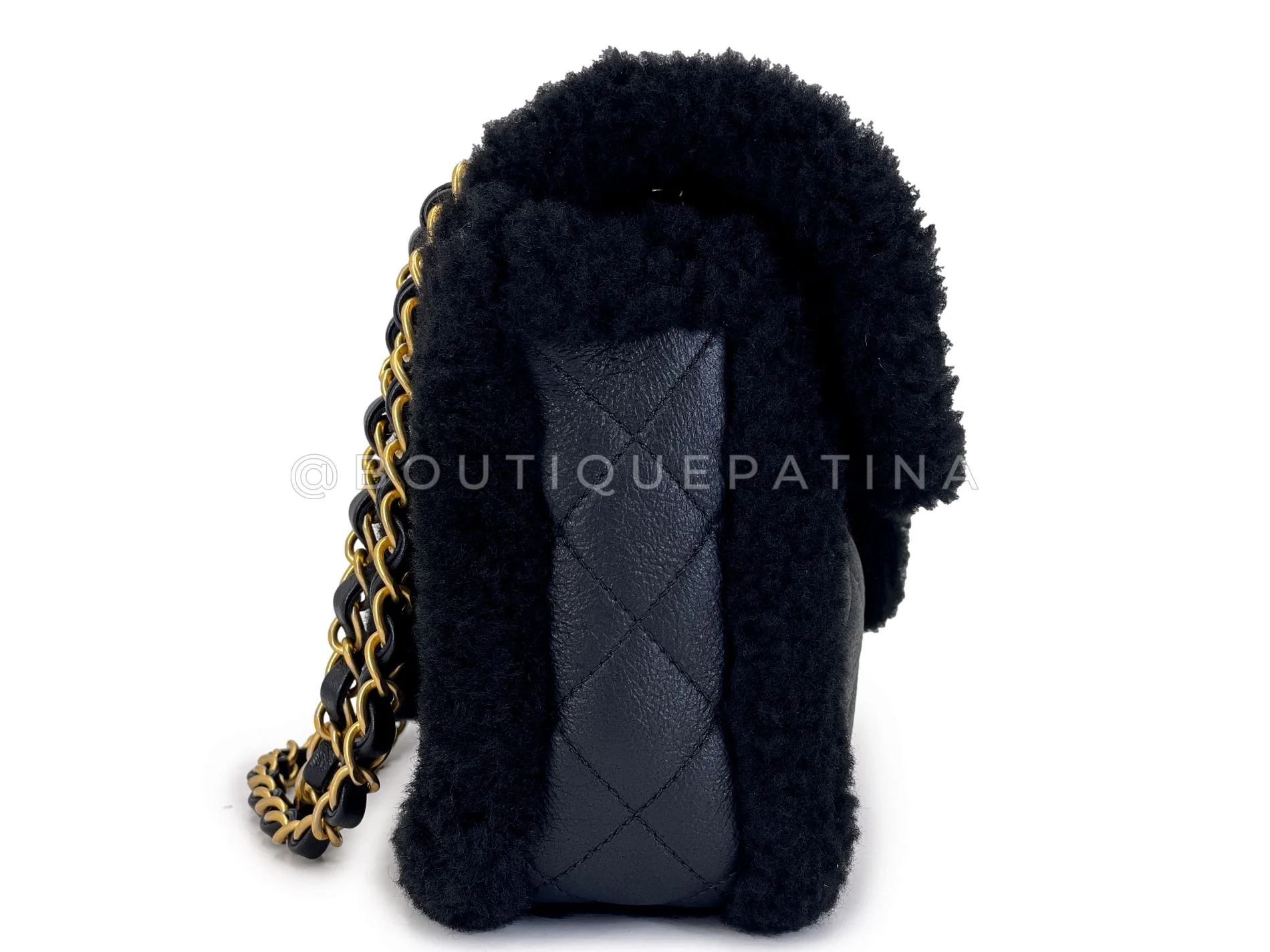 Chanel Black Shearling Muff Flap Bag GHW P0H - Image 4