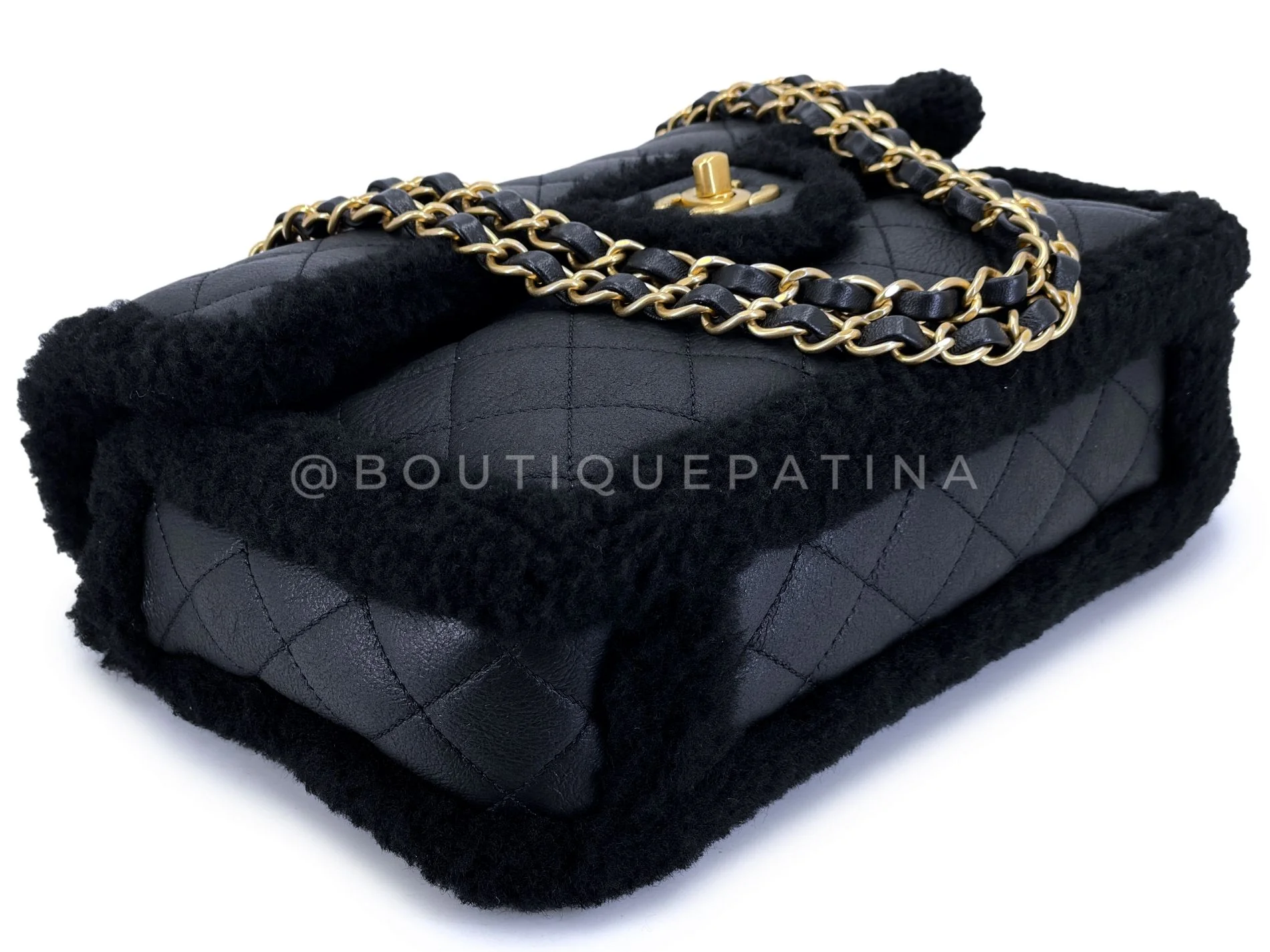 Chanel Black Shearling Muff Flap Bag GHW P0H - Image 7