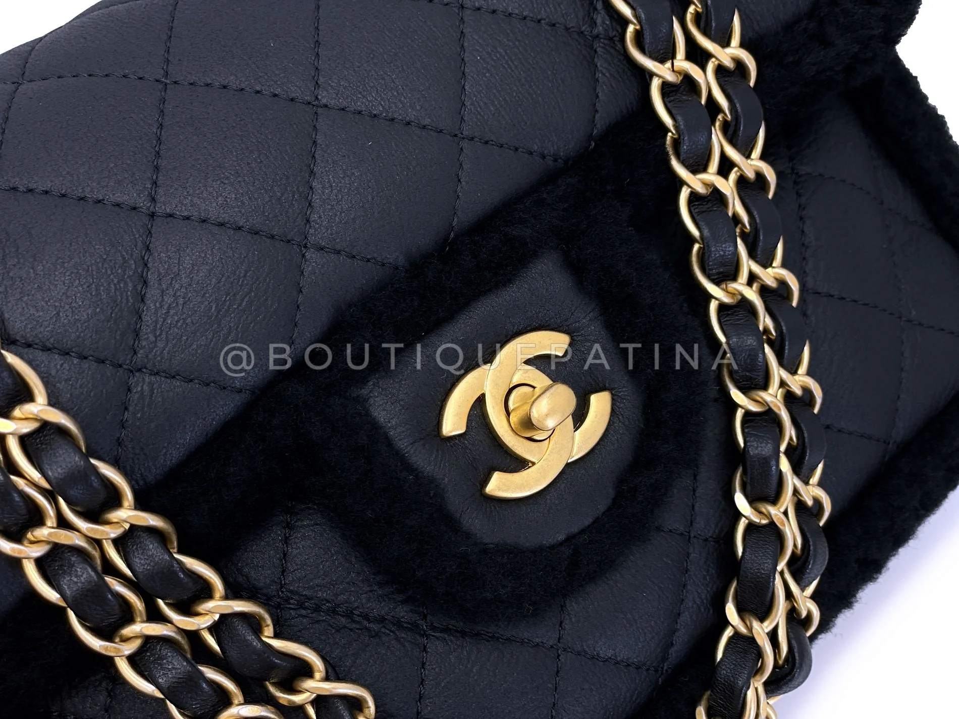 Chanel Black Shearling Muff Flap Bag GHW P0H - Image 8