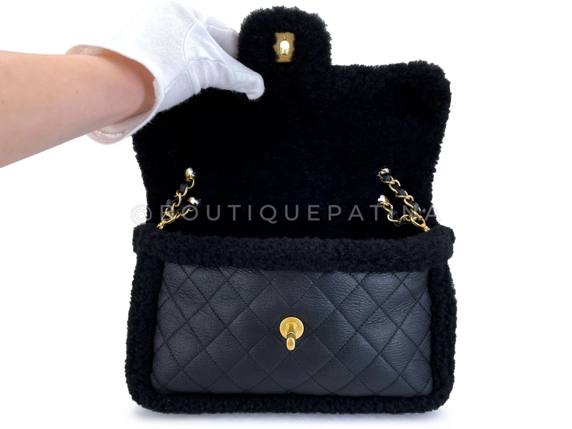 Chanel Black Shearling Muff Flap Bag GHW P0H - Image 9