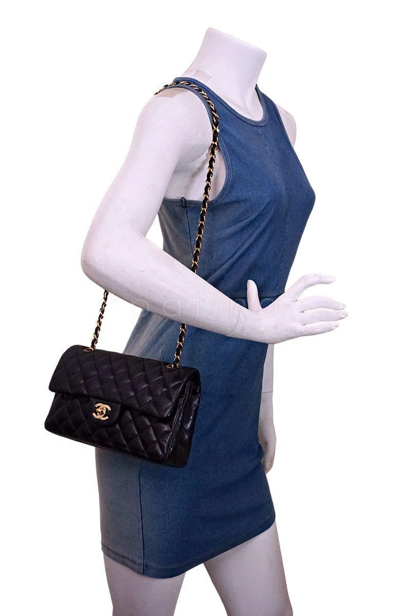 Chanel Black Small Lambskin Classic Double Flap Bag 24k GHW - Image 15