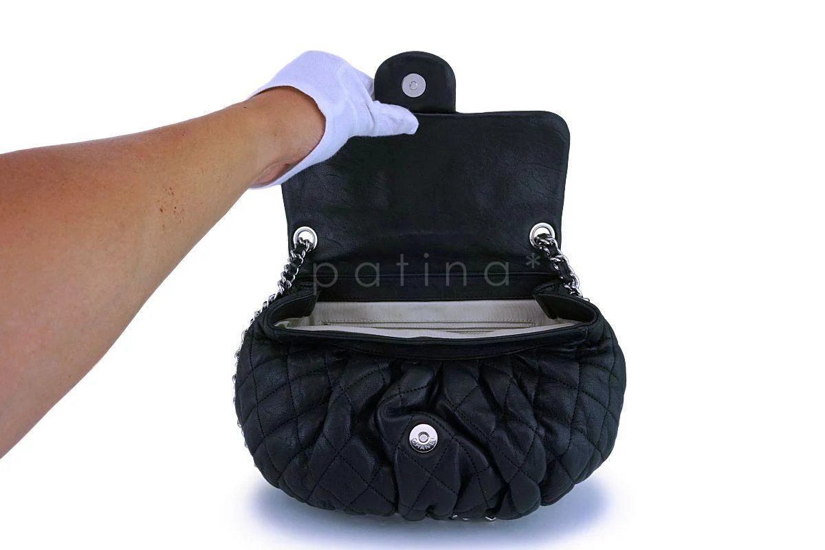 Chanel Black Textured Calf Medium Chain Around Crossbody Flap Bag SHW - Image 9