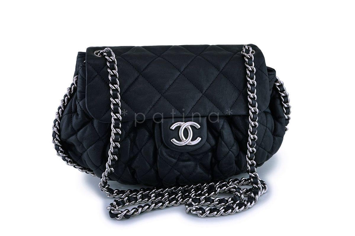 Chanel Black Textured Calf Medium Chain Around Crossbody Flap Bag SHW - Image 2