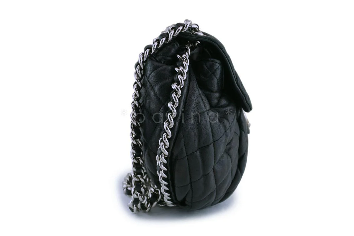 Chanel Black Textured Calf Medium Chain Around Crossbody Flap Bag SHW - Image 10