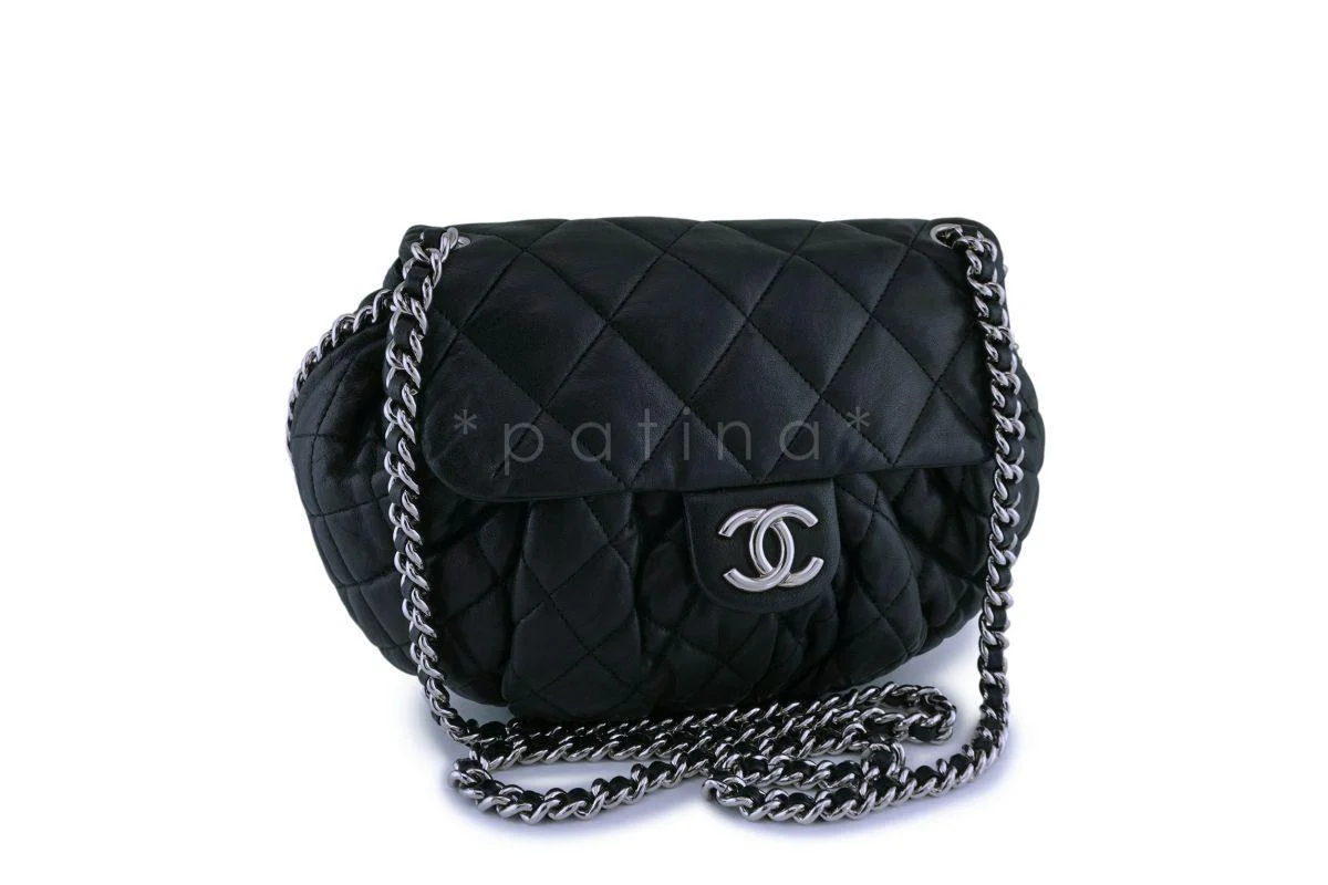 Chanel Black Textured Calf Medium Chain Around Crossbody Flap Bag SHW - Image 3