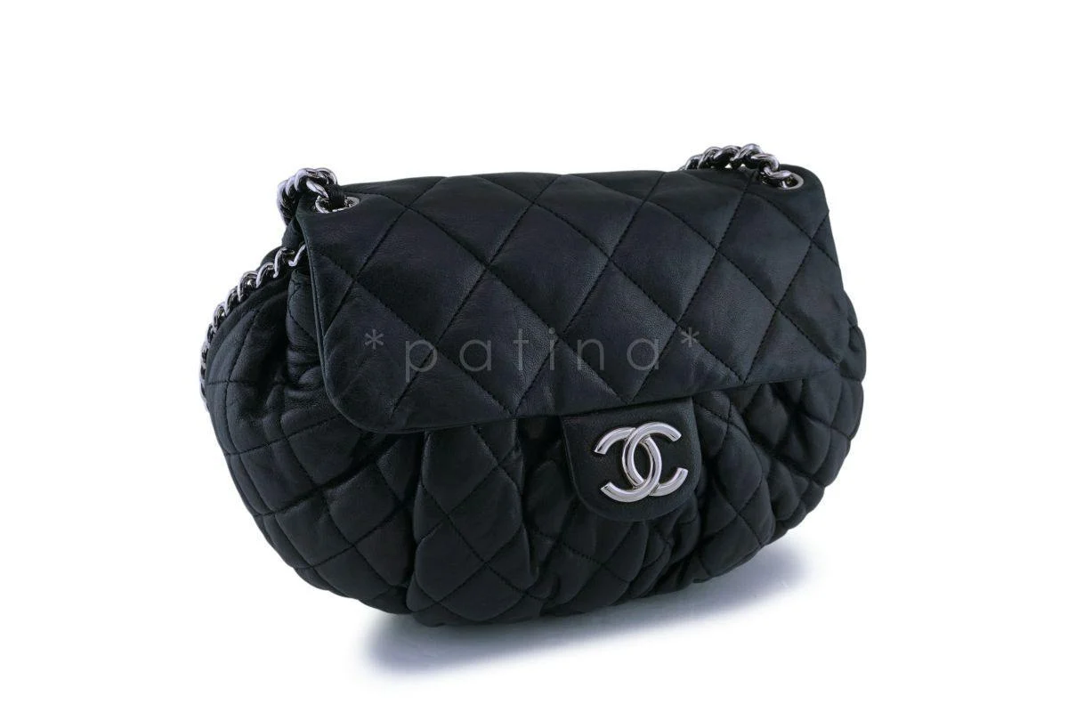 Chanel Black Textured Calf Medium Chain Around Crossbody Flap Bag SHW - Image 8