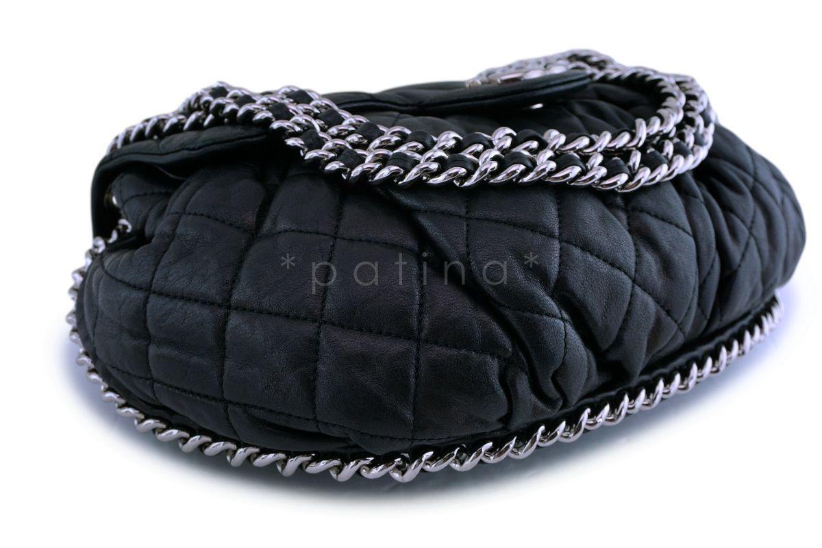 Chanel Black Textured Calf Medium Chain Around Crossbody Flap Bag SHW - Image 9
