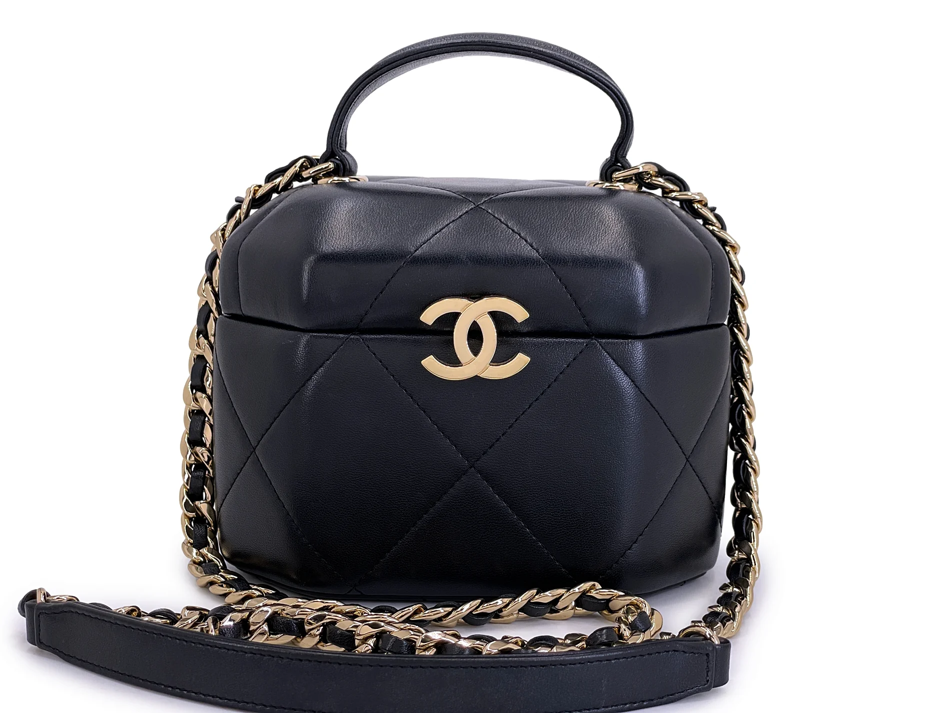 Chanel Black Vendome Hexagon Quilted Soft-Hard Vanity Case Bag GHW KBN