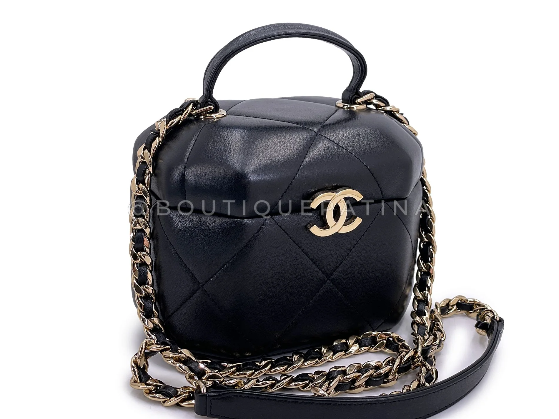 Chanel Black Vendome Hexagon Quilted Soft-Hard Vanity Case Bag GHW KBN - Image 2