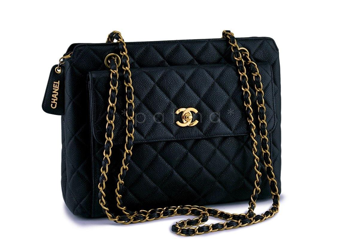 Chanel Black Vintage Caviar Classic Quilted Flap Shopper Tote Bag - Image 2