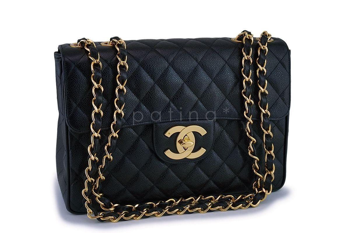 Chanel Black Vintage Caviar Jumbo Classic Flap Bag 24k GHW - Image 2