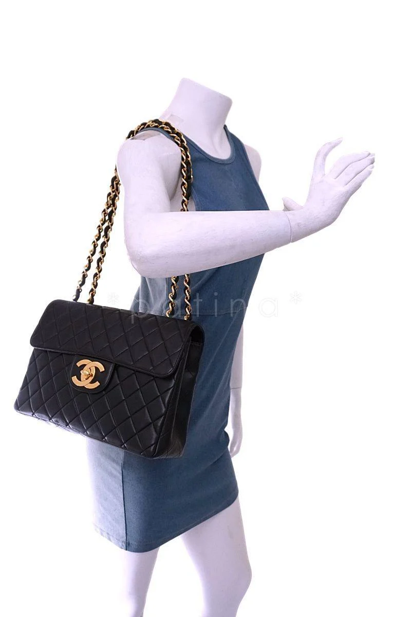 Chanel Black Vintage Lambskin Jumbo Classic Flap Bag 24k GHW - Image 14