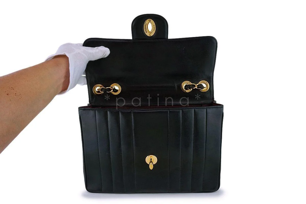 Chanel Black Vintage Lambskin Mademoiselle Jumbo Classic Flap Bag 24k GHW - Image 9