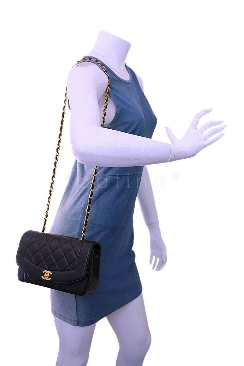 Chanel Black Vintage Lambskin Small Diana Classic Flap Bag 24k GHW - Image 15