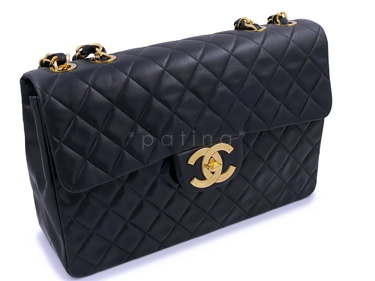 Chanel Black Vintage Maxi "Jumbo XL" Classic Flap Bag 24k GHW Lambskin - Image 3