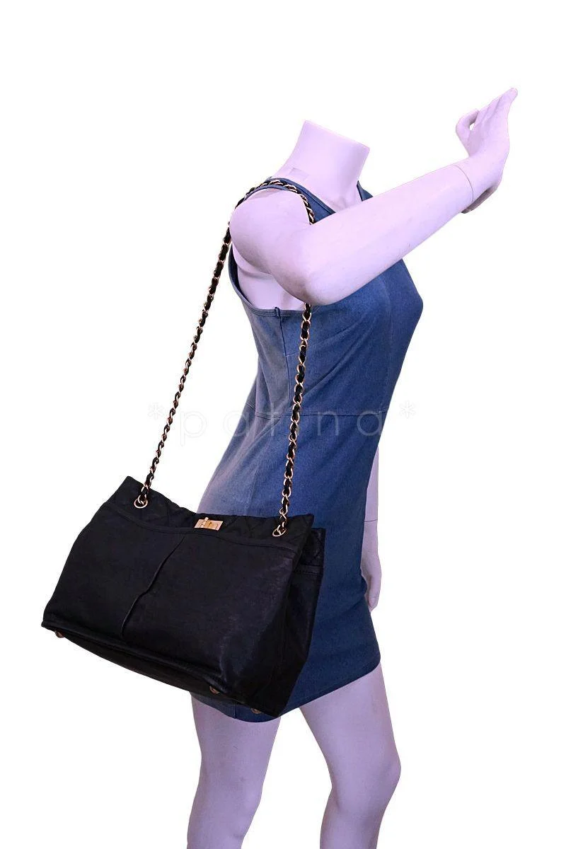 Chanel Black Washed Calfskin Pocket Reissue Tote Bag GHW - Image 12