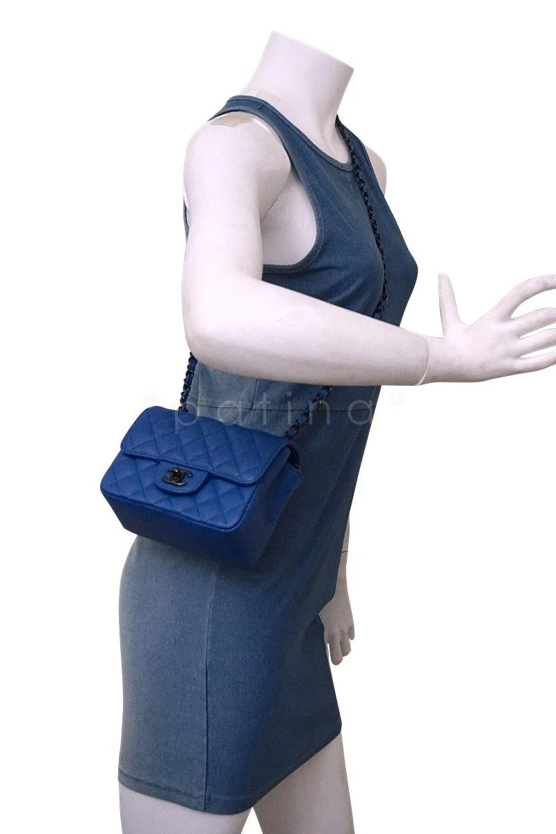 Chanel Blue Classic Quilted Square Mini 2.55 Flap Bag Black HW - Image 15