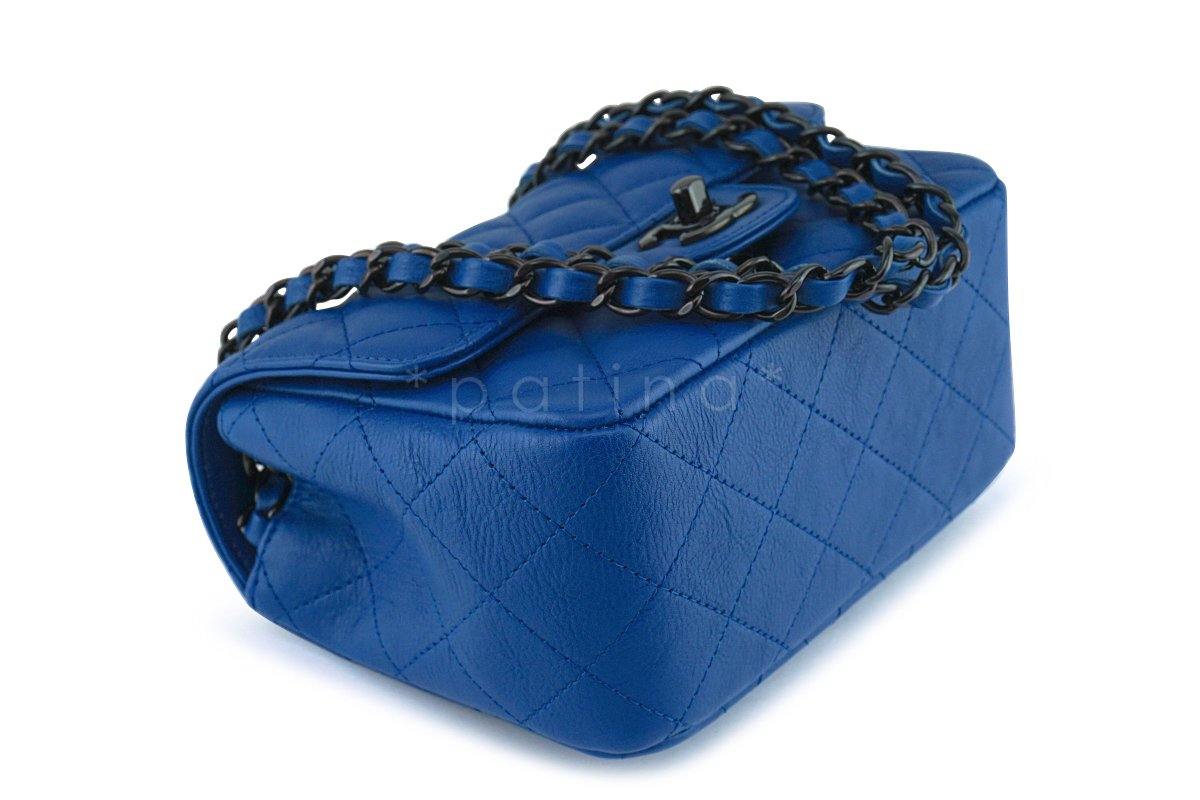 Chanel Blue Classic Quilted Square Mini 2.55 Flap Bag Black HW - Image 7