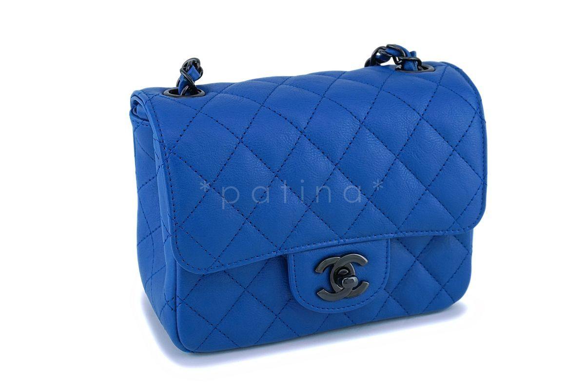 Chanel Blue Classic Quilted Square Mini 2.55 Flap Bag So Black HW - Image 3