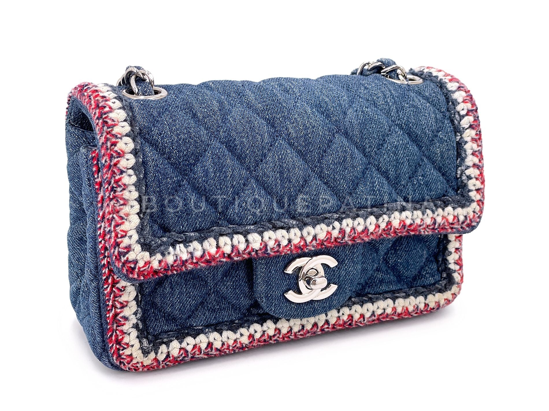 Chanel Blue Denim Tweed-Framed Rectangular Mini Flap Bag SHW 2NO - Image 3