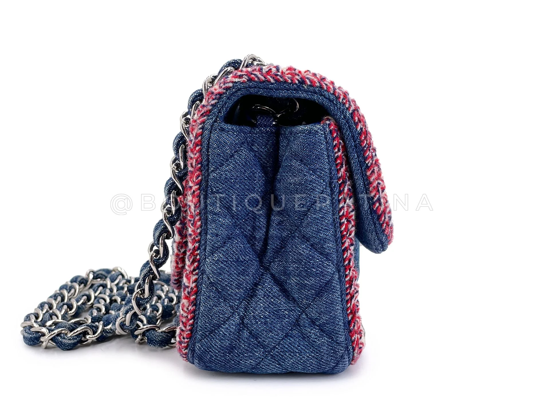 Chanel Blue Denim Tweed-Framed Rectangular Mini Flap Bag SHW 2NO - Image 4