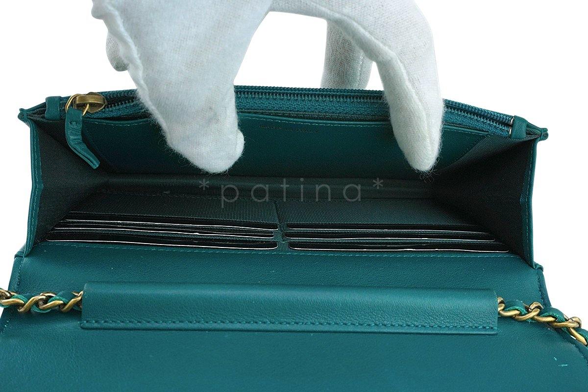 Chanel Blue-Green Classic Quilted WOC Wallet on Chain Flap Bag - Image 10