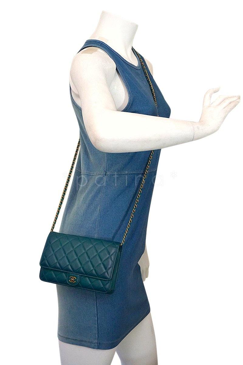 Chanel Blue-Green Classic Quilted WOC Wallet on Chain Flap Bag - Image 14