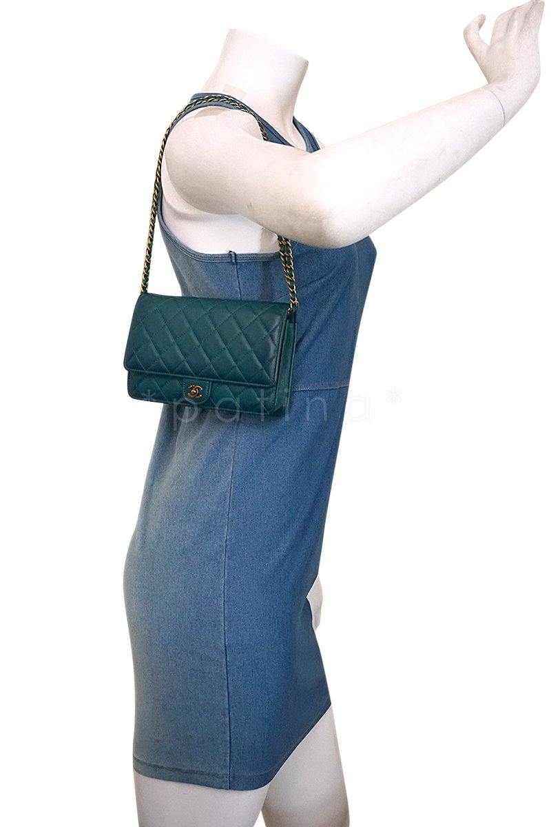 Chanel Blue-Green Classic Quilted WOC Wallet on Chain Flap Bag - Image 15