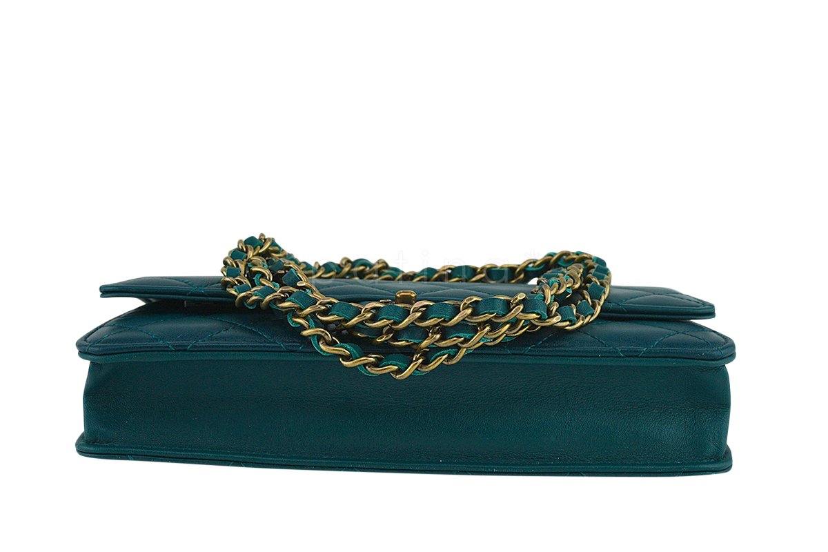 Chanel Blue-Green Classic Quilted WOC Wallet on Chain Flap Bag - Image 6