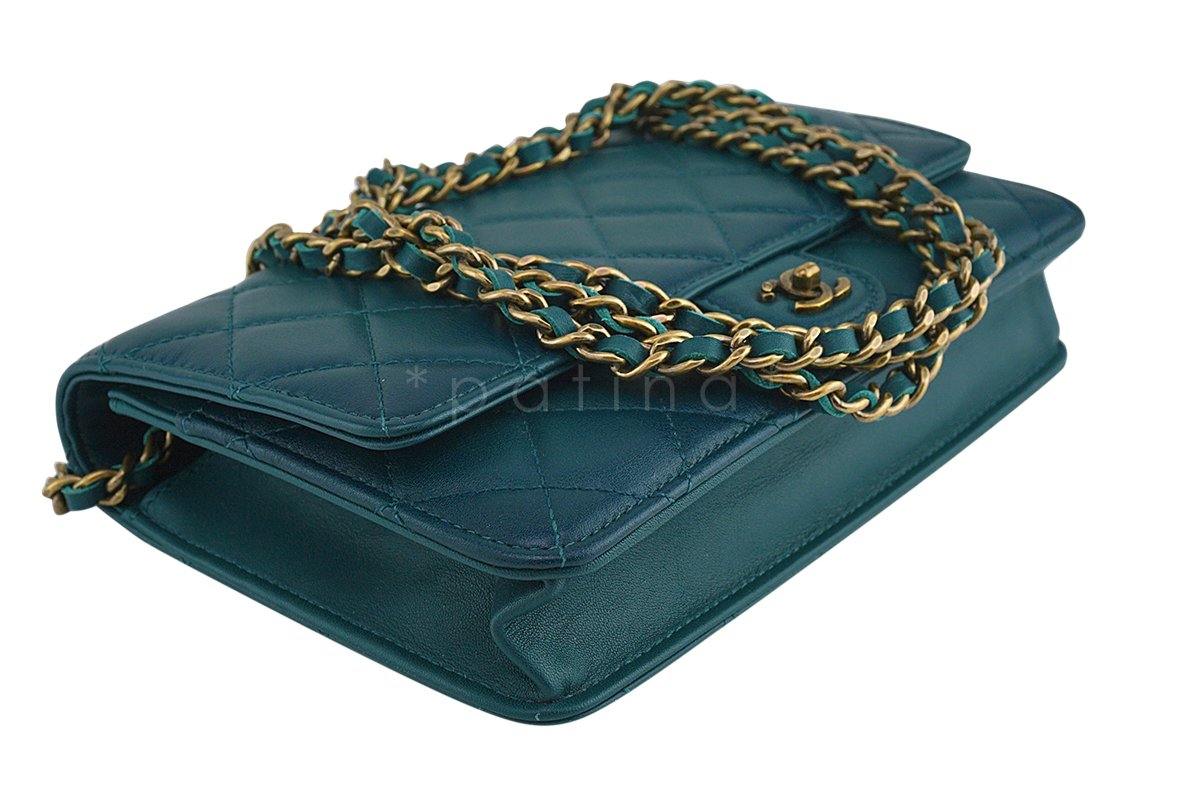 Chanel Blue-Green Classic Quilted WOC Wallet on Chain Flap Bag - Image 7