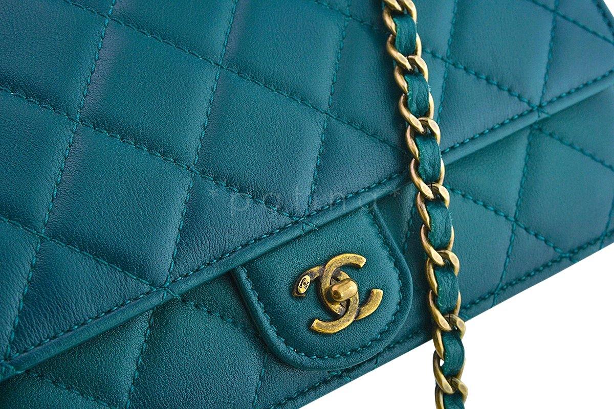 Chanel Blue-Green Classic Quilted WOC Wallet on Chain Flap Bag - Image 8